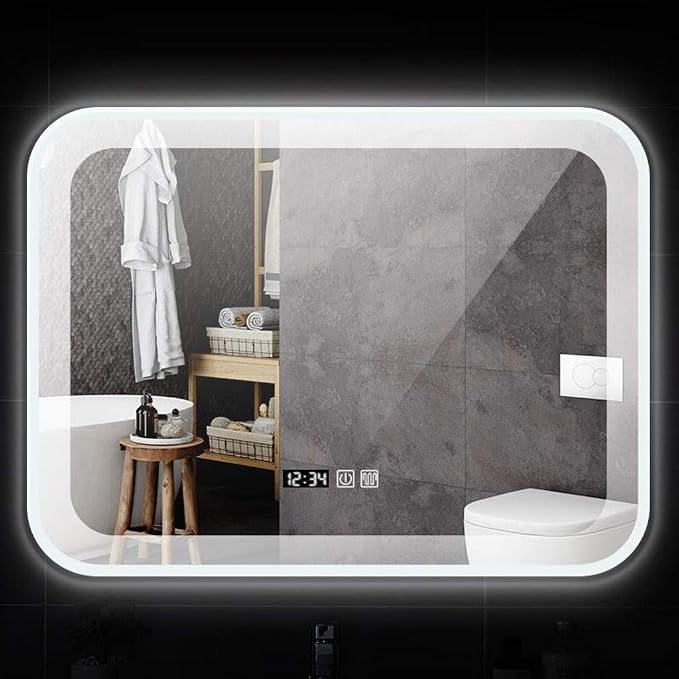 Bathroom Mirror with LED Light and Demister Pad Wall Mounted Mirror Makeup by Unknown