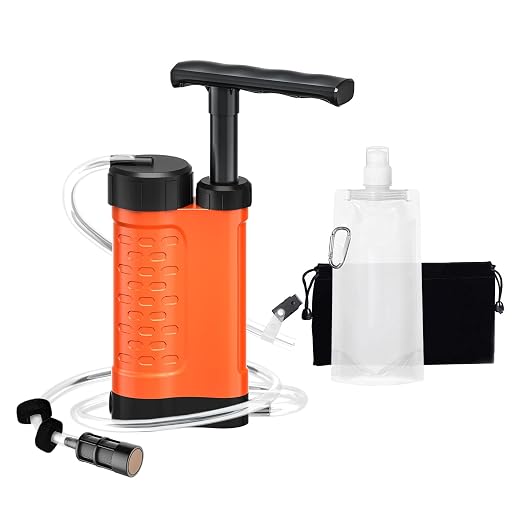 Portable Water Filter Pump, 0.01 Micron Manual Survival Water Purifier by Ginkin