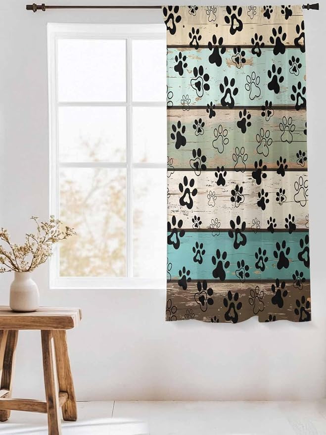 Sheer Curtains 72 Inches Long, Sage Green Brown Paw Prints Semi Sheer Curtains - Image 3