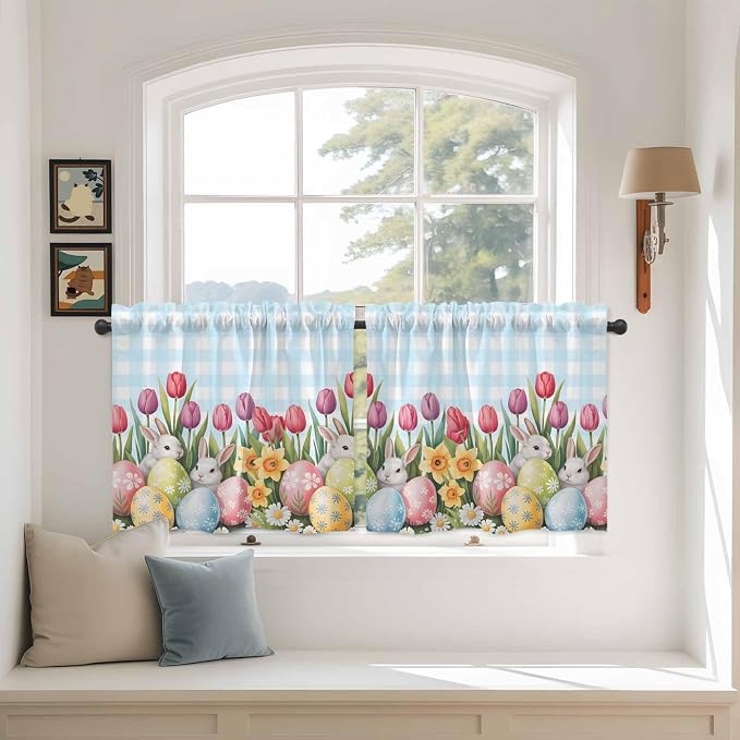 Easter Kitchen Tier Curtains 24 Inch Long 2 Panel Set, Rod Pocket Cafe Small by Unknown