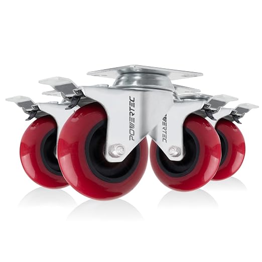 POWERTEC 3 Inch Swivel Caster Wheels Set of 4 by POWERTEC
