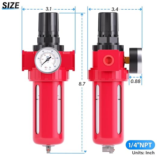 TAILONZ PNEUMATIC 0-150PSI 1/4 Inch NPT Aluminum Alloy Air Filter, Particulate - Image 2
