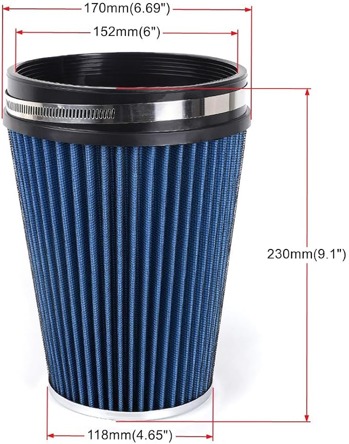 MUGE RACING 6" 152 mm High Flow Inlet Air Filter, Air Intake Cone Filter - Image 6