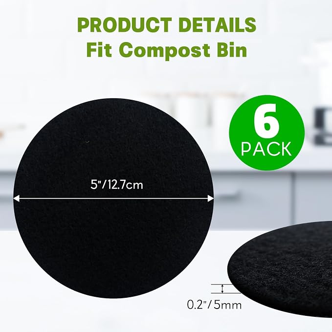 6 Pack Charcoal Filters for Compost Bin Bucket, 5 Inch Round Activated Carbon - Image 2