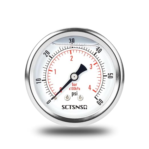 2-1/2" Dial Size, 0-60 Psi Low Pressure Gauge, Glycerin Liquid Filled, 1/4" NPT by SCTSNSR