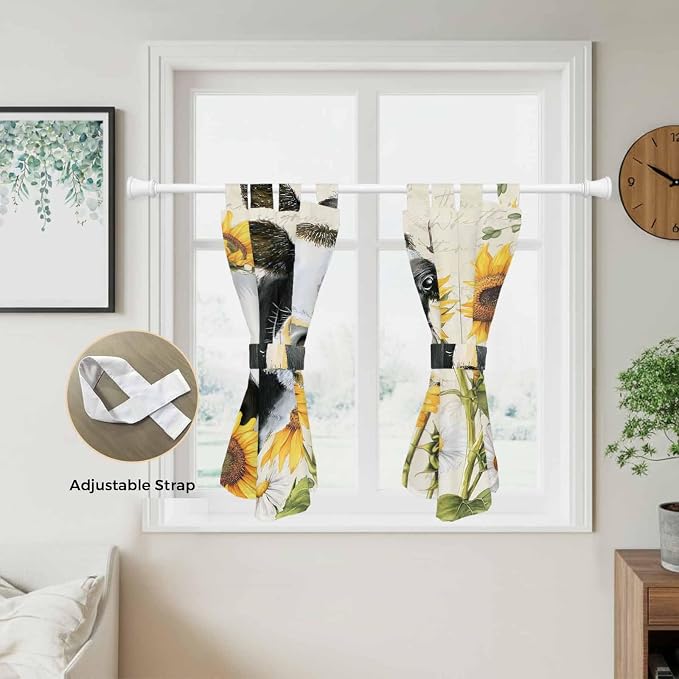 Yellow Sunflowers Kitchen Curtains 45 Inch Length, Short Cafe Window Curtains - Image 5