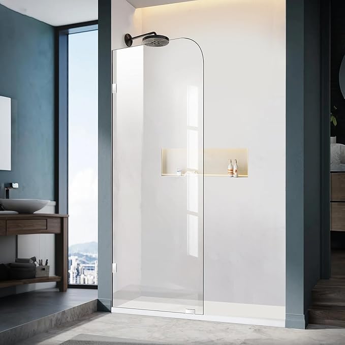 Bathroom Shower Door, 24" W ×78" H Fixed Shower Glass Panel with Clamps, 3/8" (10mm) Glass Shower Doors, Clear Tempered Frameless Shower Panel in Polished Chrome Finish