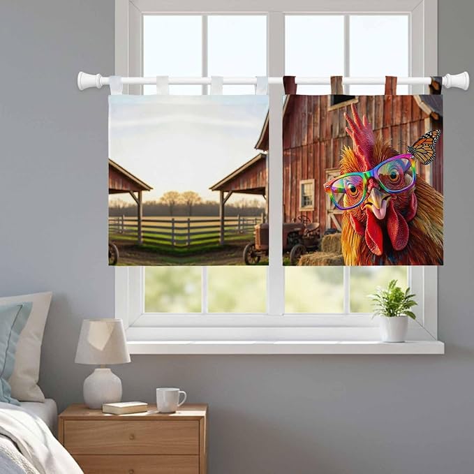 Farm Rooster Kitchen Curtains 36 Inch Length, Small Window Curtains Tab Top - Image 9