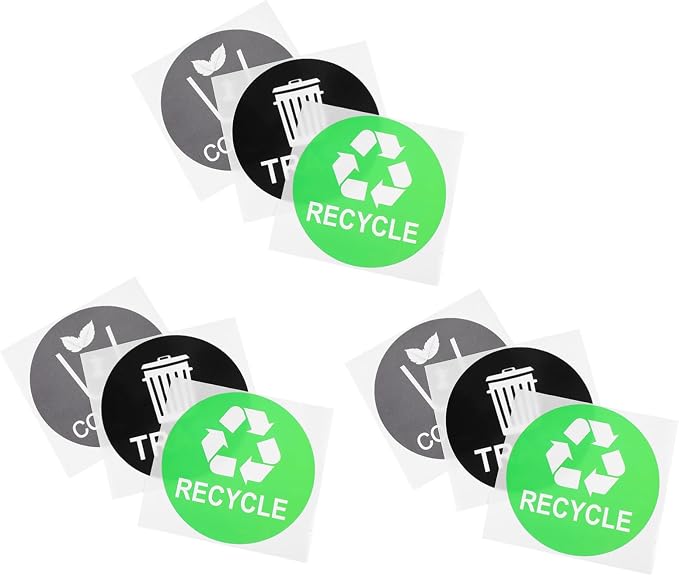 Garbage Can Recycling Stickers 9pcs Waste Sorting Decals Removable Adhesive by VILLFUL