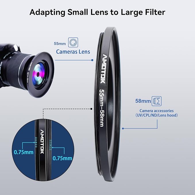 55mm Lens to 58mm Camera Lens Adapter, 55mm to 58mm Filter Step-Up Adapter Ring - Image 4