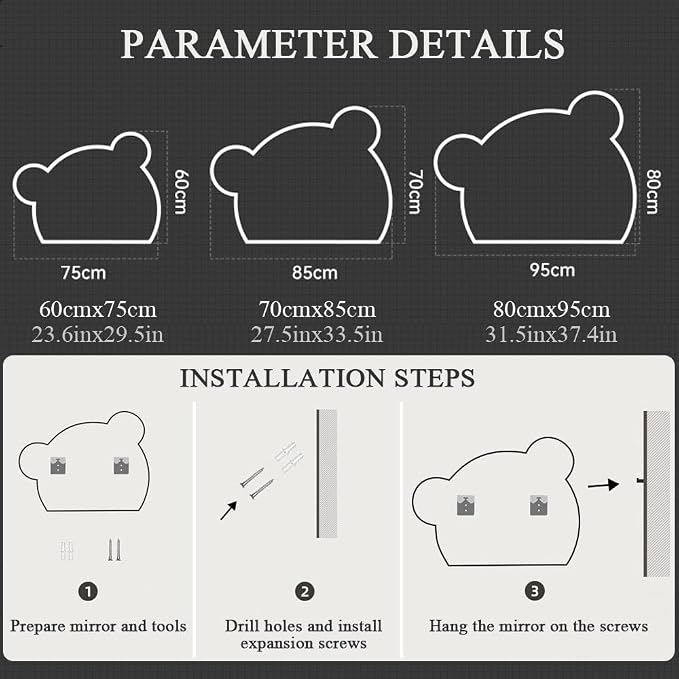 LTSRLL LED Vanity Mirror Cute Bear Decorative Mirror - Image 4