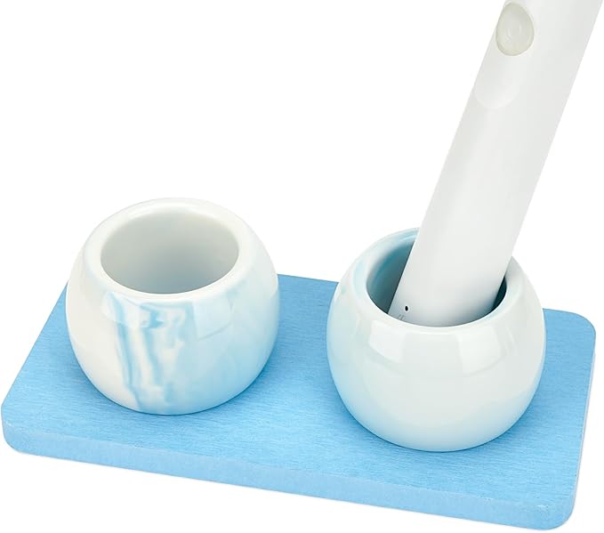 2 Pack Ceramic Toothbrush Holder with Diatomite Toothbrush Tray for Bathroom Shower Countertop Storage Organizer, Small Toothpaste Razor Electric Tooth Brush Head Stand (Blue)