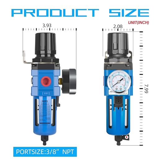 NANPU 3/8" NPT Compressed Air Filter Regulator Combo Piggyback, 5 Micron Brass - Image 4