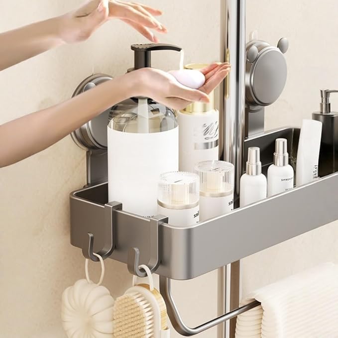 Suction Cup Wall Mounted Suction Shower Rack Organizer No Drilling Shelf Basket For Bathroom Shower Caddy Storage Rack Kitchen Organizer For Smooth Walls