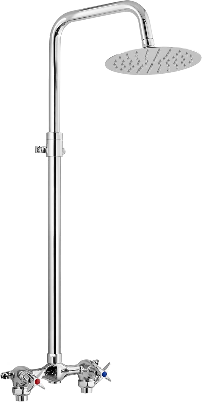 Aolemi Outdoor Shower Kit Outdoor Shower Fixtures Faucet System Double Handle Exposed Shower with 8 Inch Rainfall Shower Head Adjustable Height Shower Pipe 6 Inch Center Polish Chrome