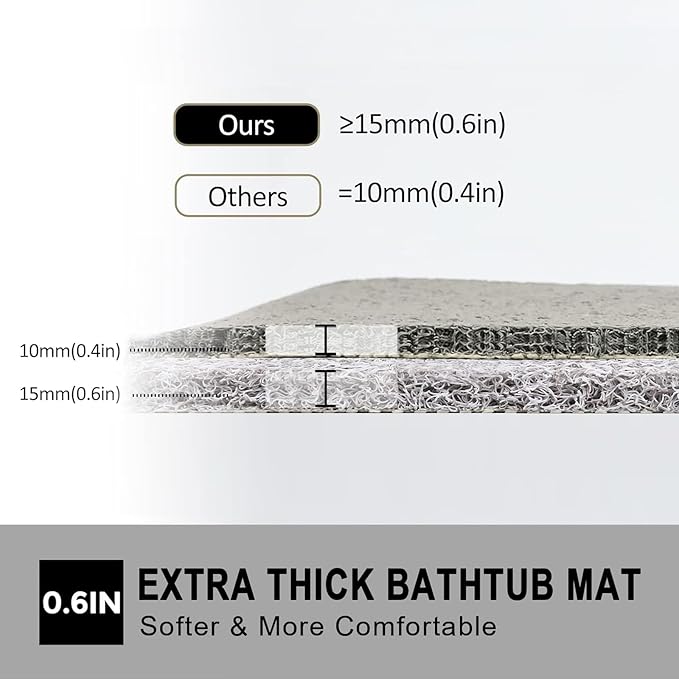 Nonslip Bathtub Mat, Anti Slip Bath Mat 0.6" Extra Thick, Quick Dry Bath Tub Anti Slip Shower Mat, Loofah Non-Slip Bath Mat for Tub Bathroom Pool Kitchen Entryway Home Hotel(Grey 24x27)
