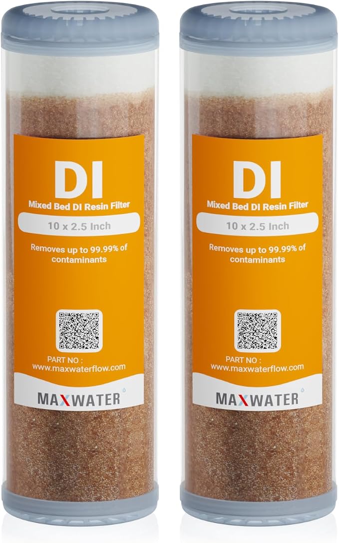 2-Pack Refillable Mixed Bed DI Resin Filter Cartridge Fits wide style 3.15" by MaxWater