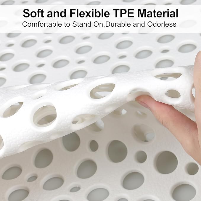 Non Slip Shower Mat with Suction Cups, 31.5x47.2 Inch Quick Drain TPE Anti Slip Shower Mats for Inside Shower, Large Shower Stall Mat Soft on Feet, Easy to Dry&Cut Machine Washable