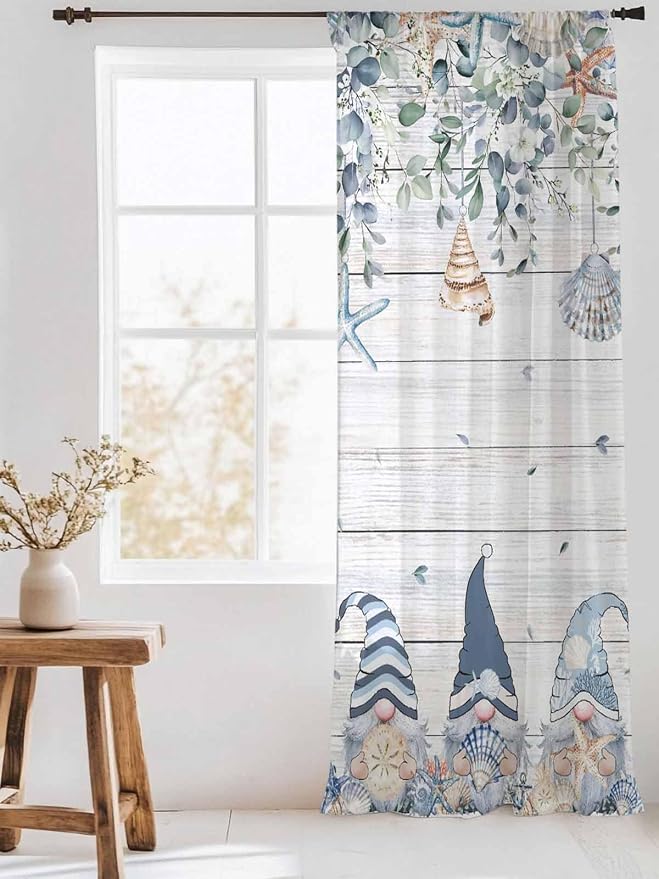 Sheer Curtains 84 Inches Long, Coastal Eucalyptus Leaf Semi Sheer Curtains - Image 3