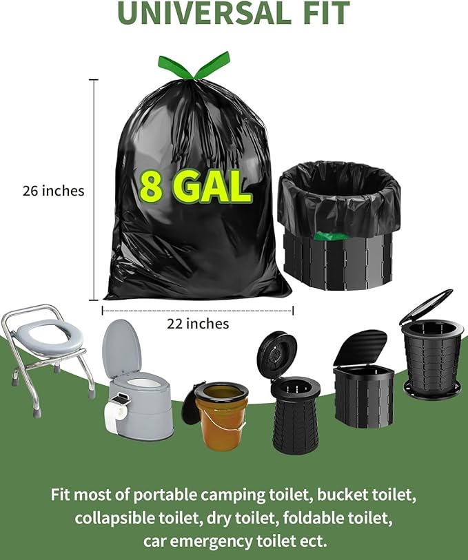 100 Camping Toilet Bags Drawstring, 8 Gallon Portable Toilet Bags Use with 5 Gallon Bucket, Porta Potty for Camping Bathroom Travel Backpacking