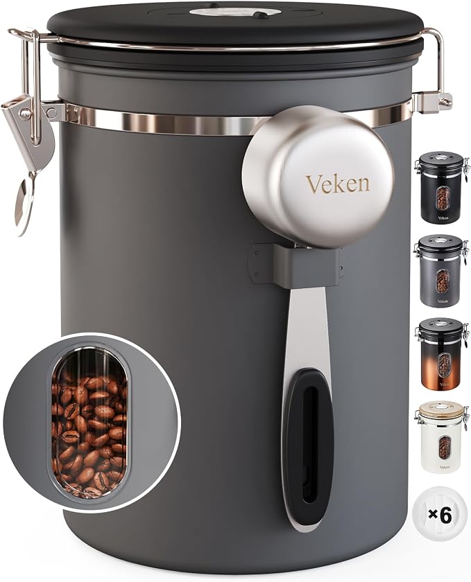 Veken Coffee Canister with Window, Airtight Stainless Steel Kitchen Food by Veken