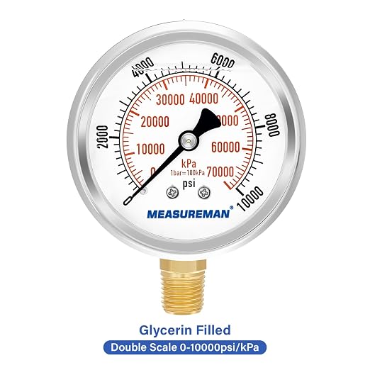 MEASUREMAN 2-1/2" Dial Size, Glycerin Filled Pressure Gauge, 0-10000psi/kpa - Image 3
