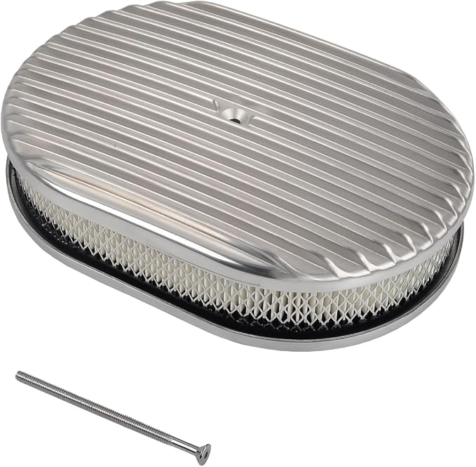 12" Air Cleaner Kit Polished Aluminum Classic Nostalgia Oval Fully Finned by TBAPFS