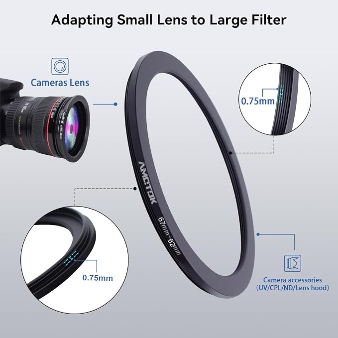 67mm Lens to 62mm Camera Lens Adapter, 67mm-62mm Filter Step-Down Ring - Image 4