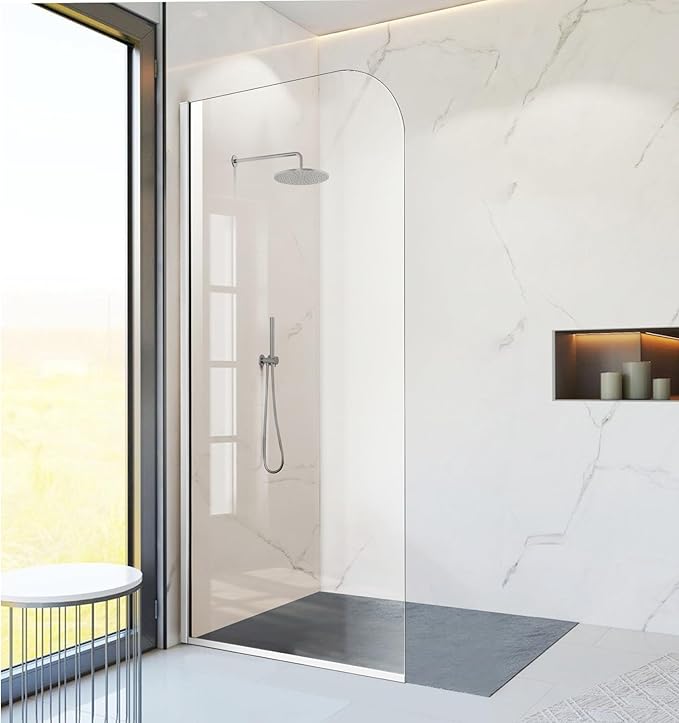 Glass Shower Panel, 36" W x 78" H Semi-Framed Fixed Shower Glass Panel in Silver with 5/16"(8mm) Clear Tempered Glass Door, Simple Shower Door Panel for Bathroom