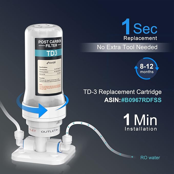 Frizzlife TD-3 Inline Water Filter, Fast Replacement Post Water Filter Removes - Image 3