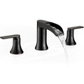 Oil Rubbed Bronze Waterfall Tub Faucet 3 Hole, Brass High Flow Roman Bathtub Faucet, Widespread Bathtub Faucets 6-16 Inch 2 Handle Deck Mount
