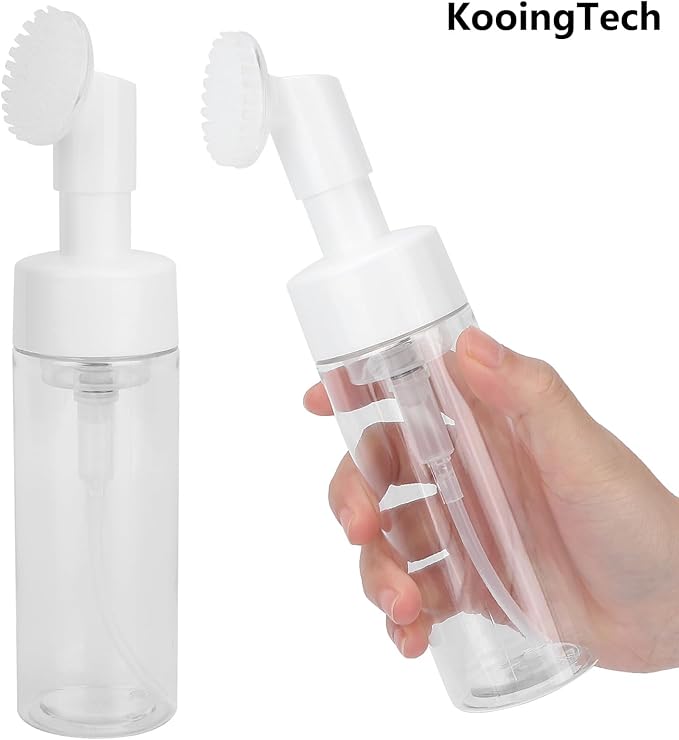 150ML Foam Pump Bottle with Brush, Lotion Dispensing Bottle, Plastic Facial Cleansing Foam Bottle, Portable Facial Cleanser Dispenser(150ML)