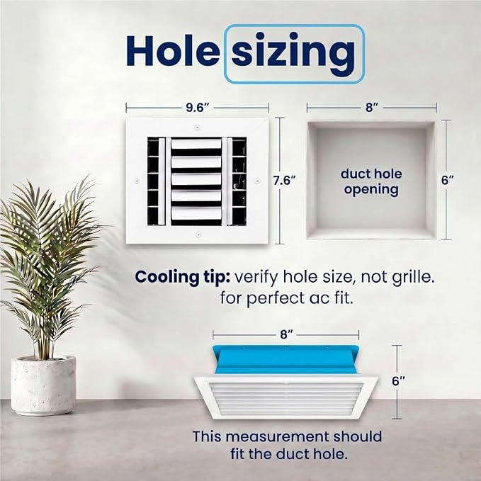 8x6 Inch Aluminum 3-Way Air Flow Vent Cover Wall or Ceiling – Quiet HVAC Wall - Image 3