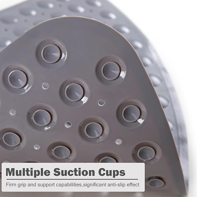 Mrcrypos Corner Shower Mats 27.5 x 27.5 Inches Bath Mat with Suction Cups and Drain Holes, Quick Dry Anti Slip Bathmat Machine Washable Shower Stall Mats for Bathroom, Gray