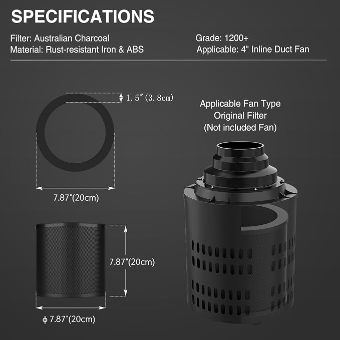 6 Inch Replacement Air Carbon Filter, 38mm Smellines Control Filtration - Image 3