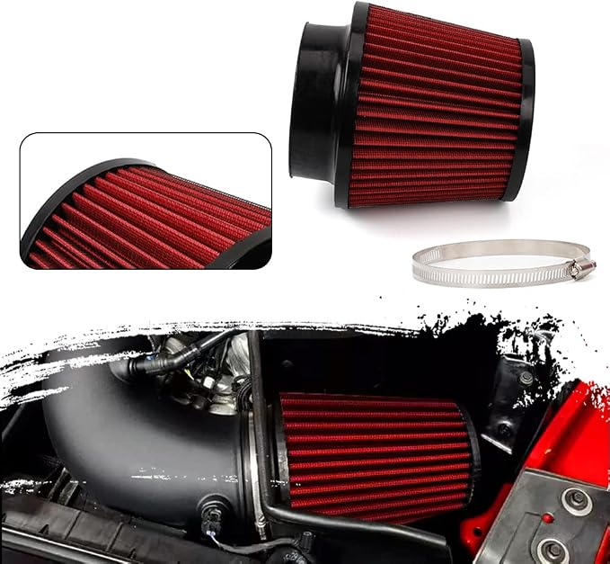 Red 4" 100mm Inlet Cone Replacement Dry Air Filter High Flow Car Performance - Image 4