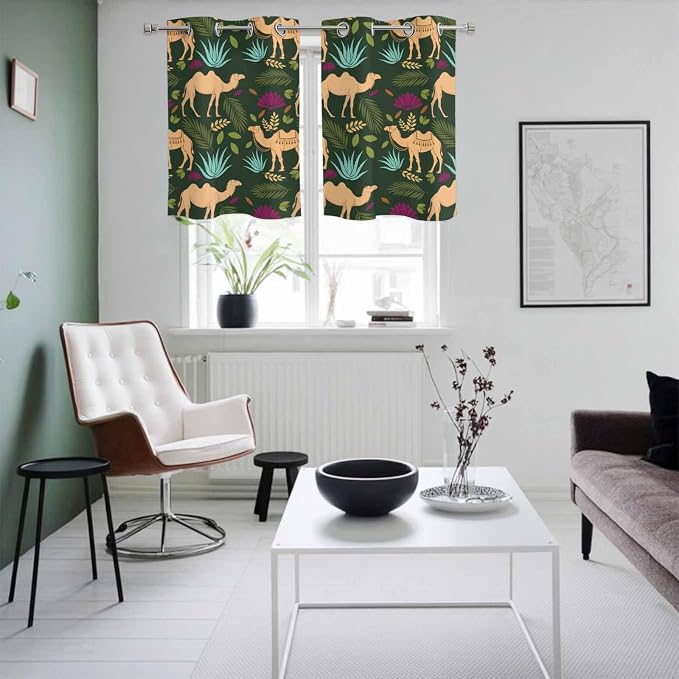 2 Panel Kitchen Cafe Curtains, Retro Desert Camel Sunlight Filtering Nature Air - Image 4