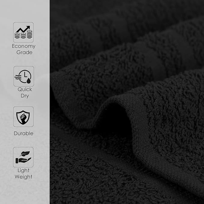 24 Pack Black Hand Towels 100% Cotton Spa Towels 16x27 inches Highly Absorbable Facial, Gym, Hair and Face Towels in Bulk
