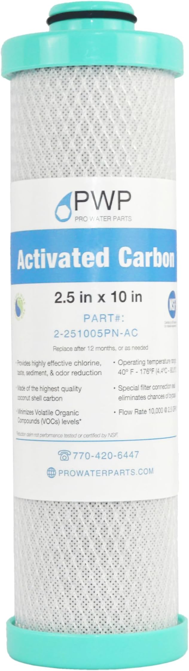 2.5 x 10 RV Water Filter Activated Carbon Block Push-Nipple Cartridge Replaces by ProWaterParts