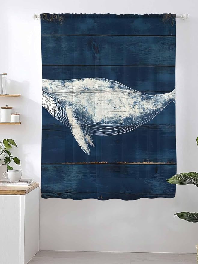 Sheer Curtains 63 Inch Length, Summer Whale Semi Sheer Curtains Light Filtering - Image 2