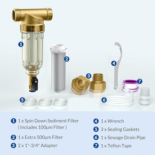 SimPure 100/500 Micron Spin Down Sediment Filter, Reusable Whole House Sediment - Image 7