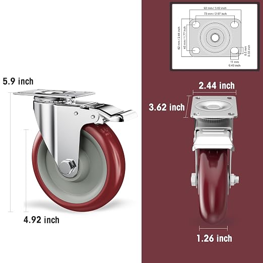 5" Heavy Duty Plate Casters - Image 2