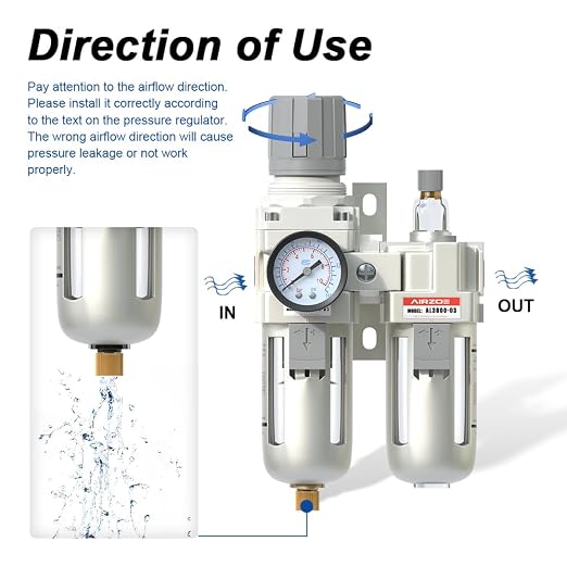 AIRZOE 3/8" NPT Compressed Air Filter Regulator Lubricator Combo, Air - Image 4