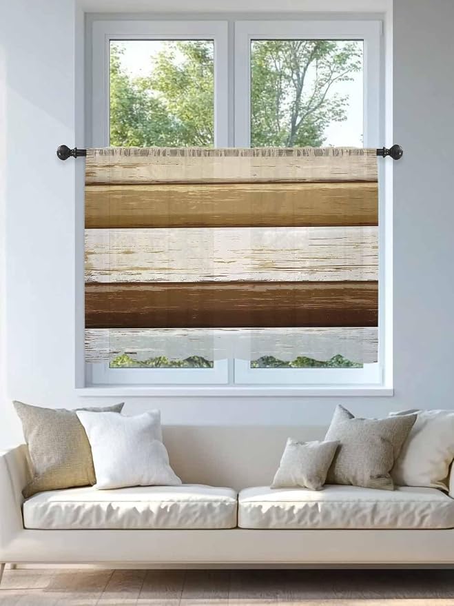 Sheer Curtains 54 Inch Length, Wood Grain Brown Semi Sheer Curtains Light - Image 4