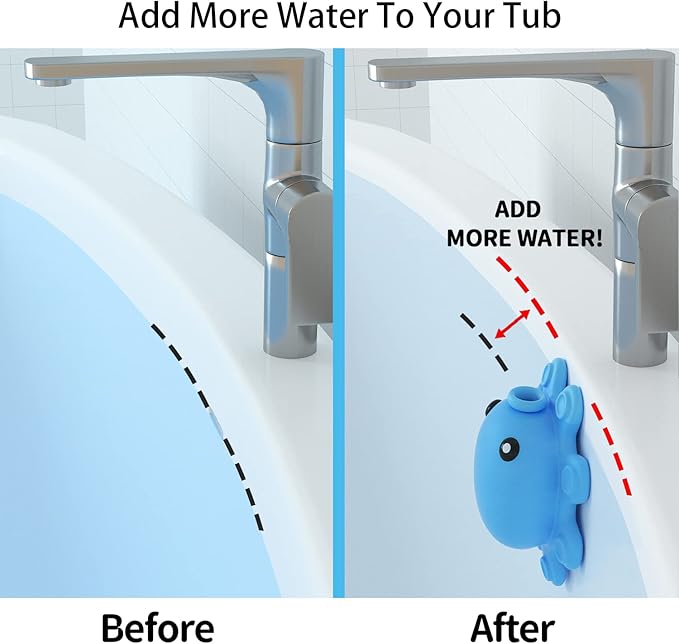 Bath Tub Overflow Drain Cover- Silicone Bathtub Overflow Cover with Suction Cups, Tub Drain Block Adds Inches of Water for Deeper Bath, Cute Bathroom Accessories, Blue