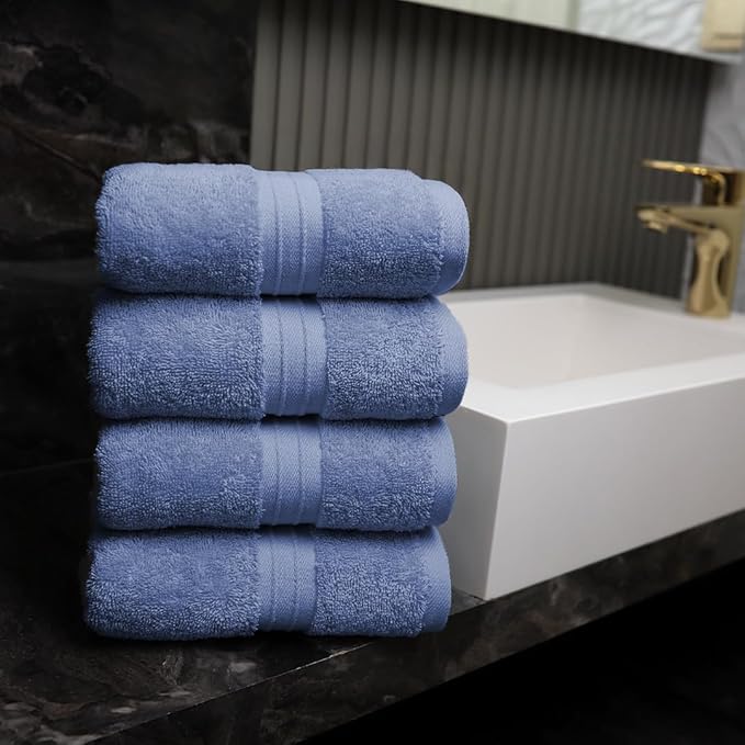 Hand Towels Pack of 4 - Extra Soft & Decorative, Large (16"x 28") 100% Cotton, Luxury, Thick, Plush - Versatile, Perfect as Bathroom and Hotel Towel, Hand Towels for Bathroom - Sky Blue