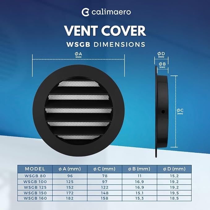 calimaero® WSGB 6" Inch Black Round Metal Air Vent Grill Cover Flat Louver - Image 2