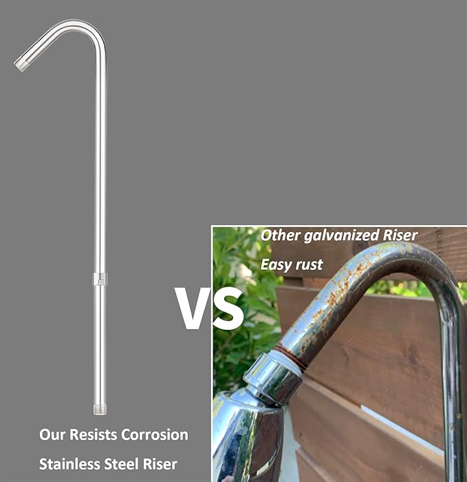 Artiwell Outdoor Shower Fixture System,with Rustproof Riser and Riser Extension, Double Handle Utility Shower Faucet with Showerhead and Soap Dish, Polished Chrome