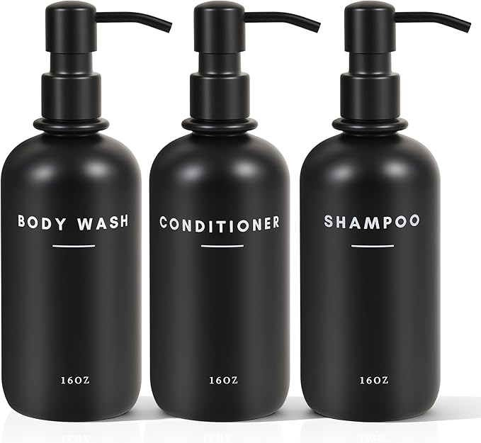 Set of 3 Shampoo and Conditioner Dispenser - 16oz Durable Shower Soap Dispenser and Shampoo Bottles - Easy to Refill Bathroom Decor