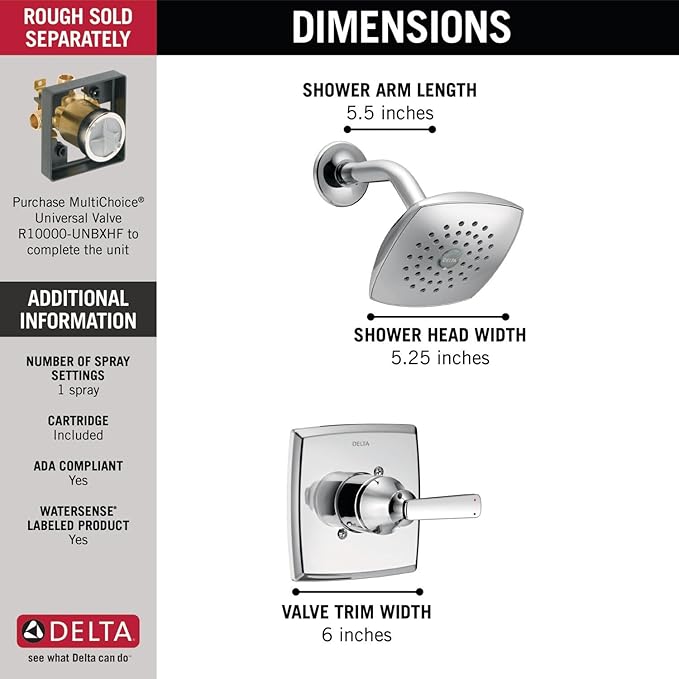 Delta Ashlyn 14 Series Shower Faucet Set, Chrome Shower Head and Handle Set, Valve Trim Kit, Chrome T14264 (Valve Not Included)
